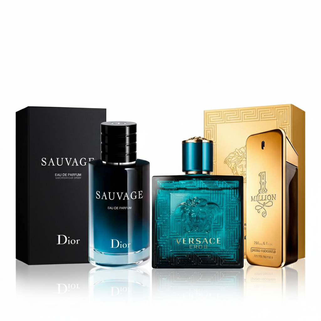 TRIO DIOR SAUVAGE + VERSACE EROS + 1 MILLION + OBSEQUIO CREMA CORPORAL 100 ML
